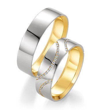 Wedding rings of 14K grass and platinum with Breuning 002190 diamonds