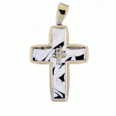 Cross 14K gold and platinum with zircon 0290_1