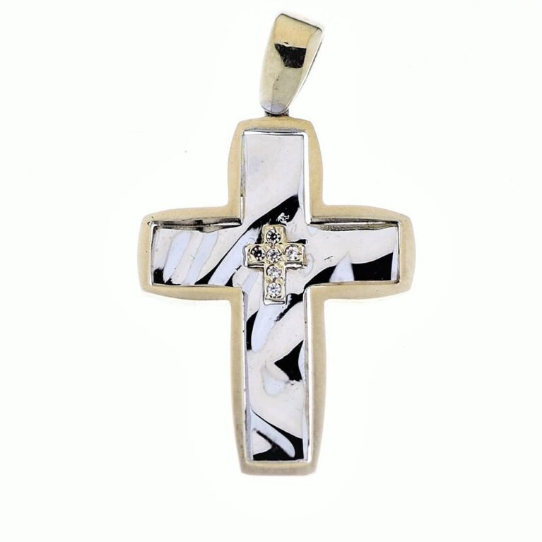 Cross 14K gold and platinum with zircon 0290_1