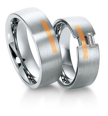Wedding rings of 8k pink Glist and platinum with Breuning diamonds 040010