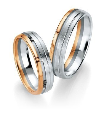 Wedding wedges of 14K white pink and gray gold with Breuning diamonds 06405
