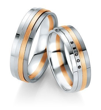 Wedding wedges of 14K white pink and gray gold with Breuning diamonds 06415