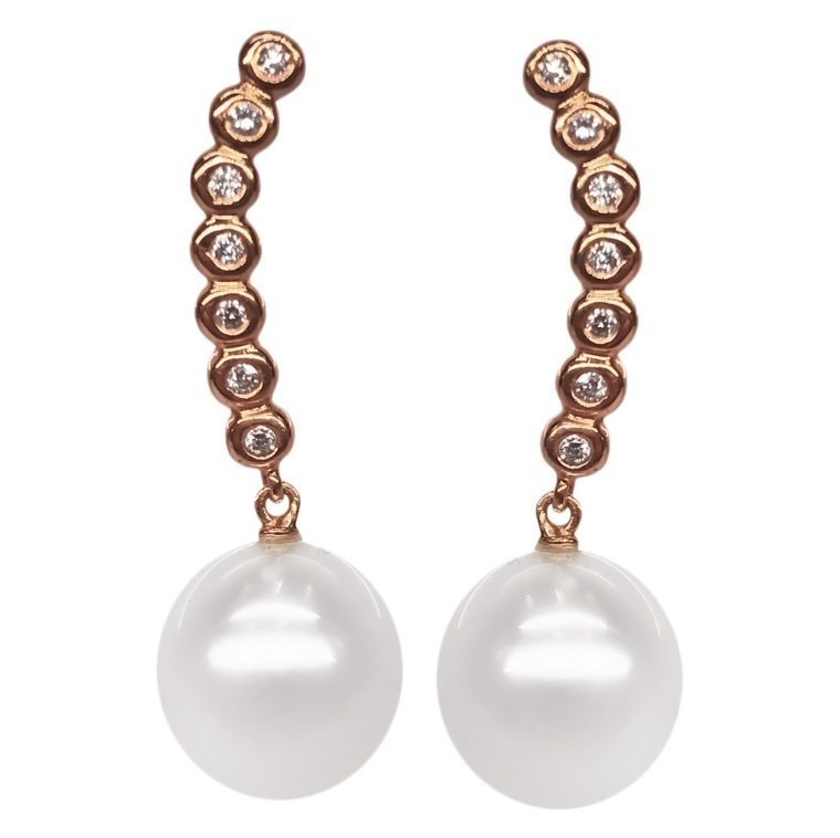 18k pink gold earrings with freshwater pearl and white diamonds E20006