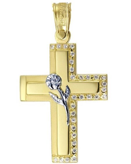 Cross 14K gold and platinum with Zircon Triantos 2494