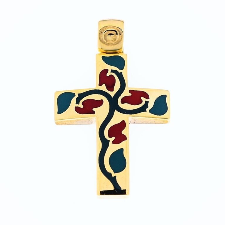 14K gold cross with enamel 6298