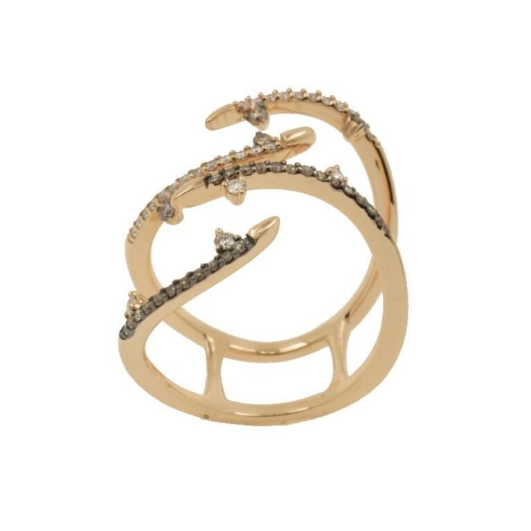 18k pink gold ring with brown & white diamonds 6613