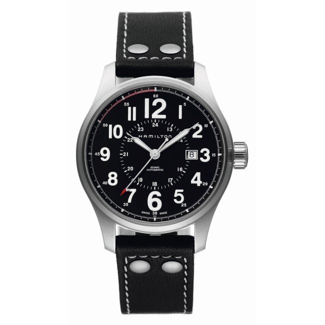 Hamilton Khaki Field Officer Aytomatic Black Leather Strap H70615733