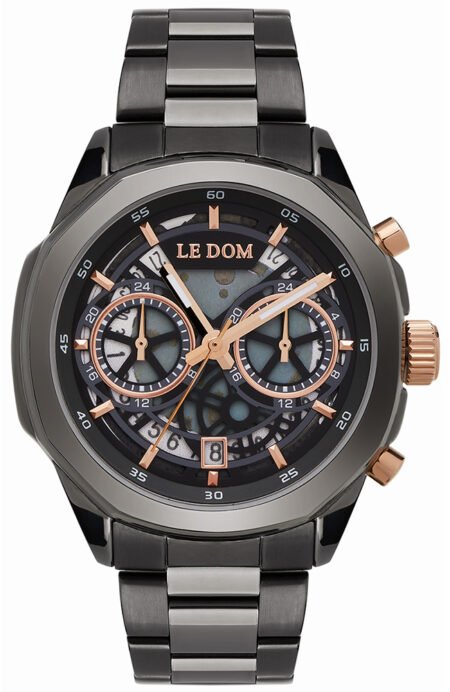 LEDOM Skeleton Dual Time Grey Stainless Steel Bracelet