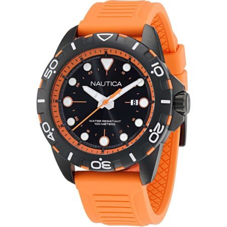 Nautica Ανδρικό Ρολόι 44mm Μπαταρίας με Πορτοκαλί Καουτσούκ Λουράκι