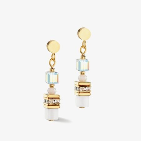 Coeur de Lion Mini Cubes Drop Earrings Gold White