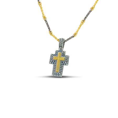 Dimitrios Exclusive Κολιέ Sterling Ασημί Σταυρός με Χρυσό-Επιχρυσωμένο Centre