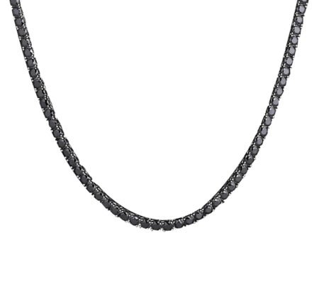 John Richmond Κολιέ Tennis 50 cm Gunmetal με Μαύρο Πέτρες