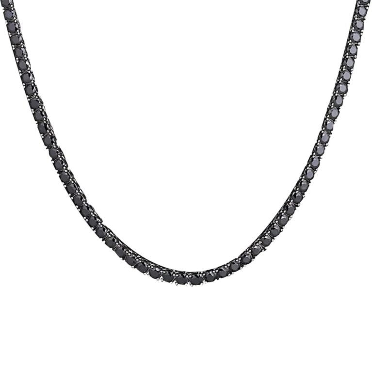 John Richmond Κολιέ Tennis 50 cm Gunmetal με Μαύρο Πέτρες