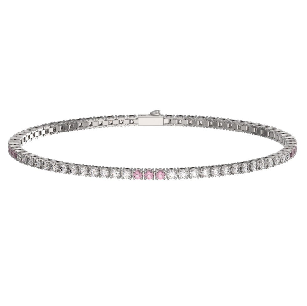 John Richmond Tennis Bracelet 17 cm Silver IP with White and Rose Stones