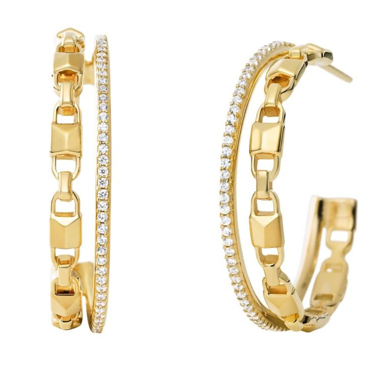Michael Kors Mercer Link Double Row Hoop Earrings Gold