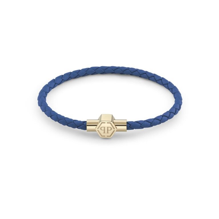 Philipp Plein Plein Tag Leather Bracelet Gold/Blue (L)