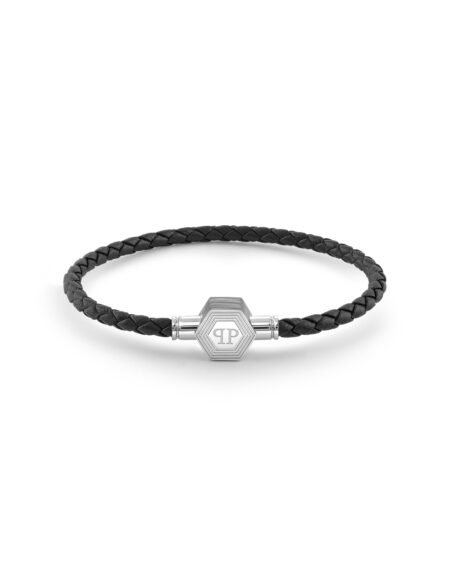 Philipp Plein Plein Enigma Leather Bracelet Silver (L)