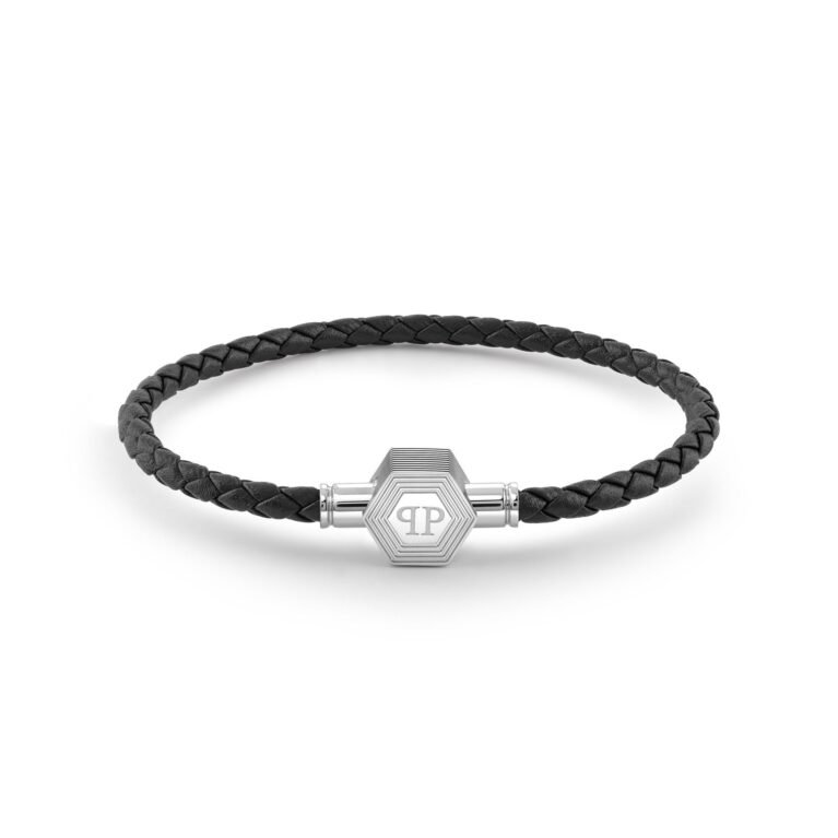 Philipp Plein Plein Enigma Leather Bracelet Silver (L)