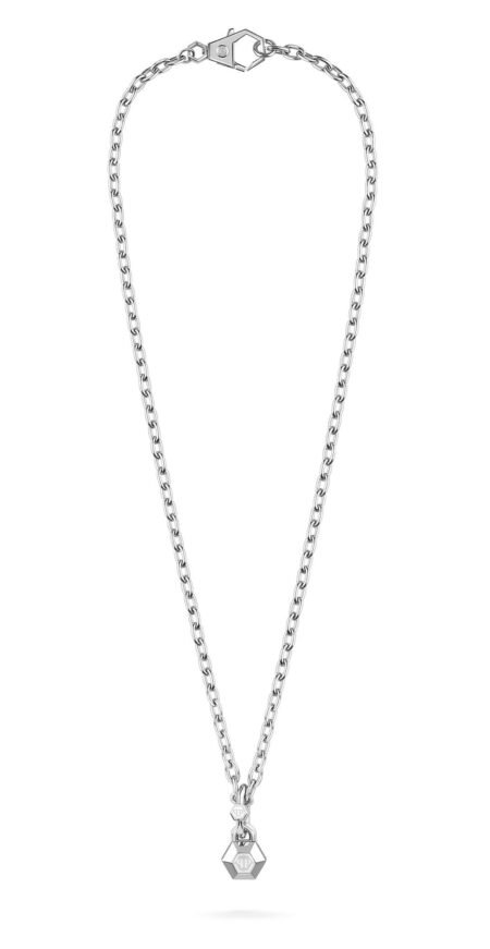 Philipp Plein Κολιέ Plein Edge Μενταγιόν Ασημί 70 cm