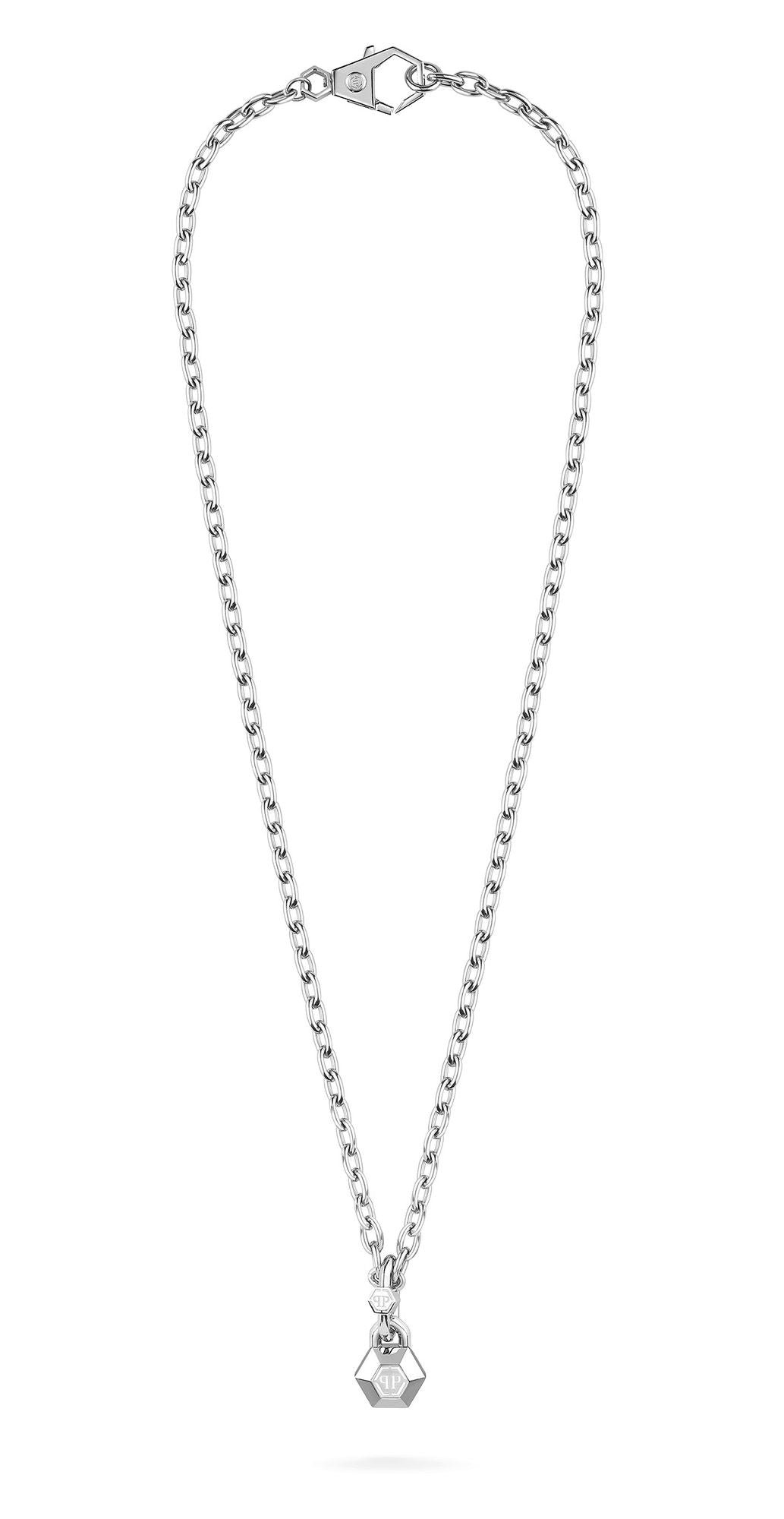 Philipp Plein Κολιέ Plein Edge Μενταγιόν Ασημί 70 cm