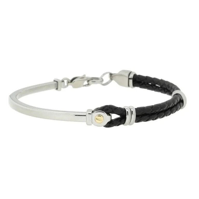 H2on Βραχιόλι Semi-Rigid Μαύρο Braided Δέρμα με 18K Χρυσό