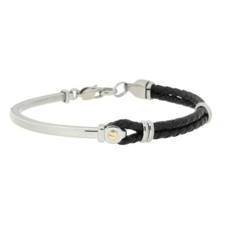 H2on Semi-Rigid Bracelet Black Braided Leather with 18K Gold