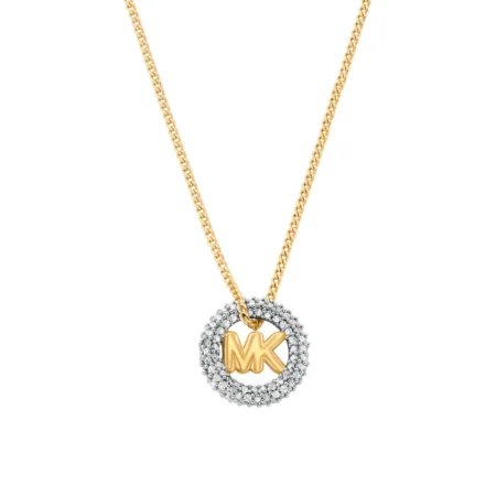 Michael Kors Premium Kors MK Pavé Logo Pendant Necklace Two-Tone